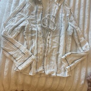 Zara Cream and Black Striped Button-Down Shirt